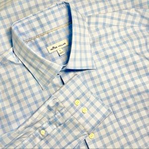 Peter Millar Crown Ease Shirt Long Sleeves Button Up Plaid Blue Sz Large